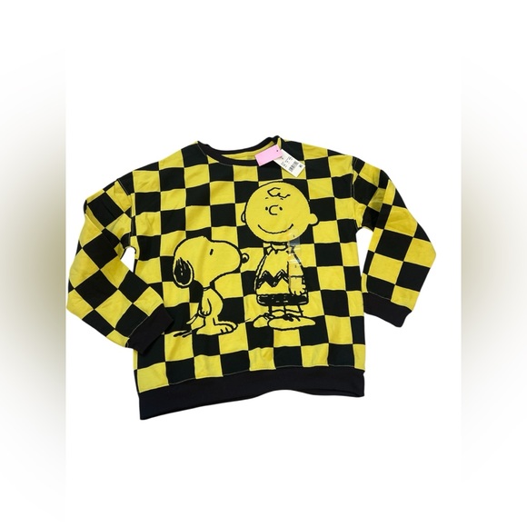 Peanuts Sweaters - Peanuts hybrid Yellow and Black Checkered Sweatshirt with Charlie Brown & Snoopy